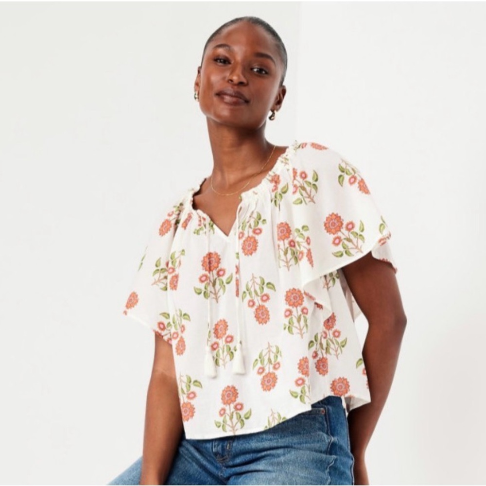 Old Navy Floral Blouse with Orange and Green Accents